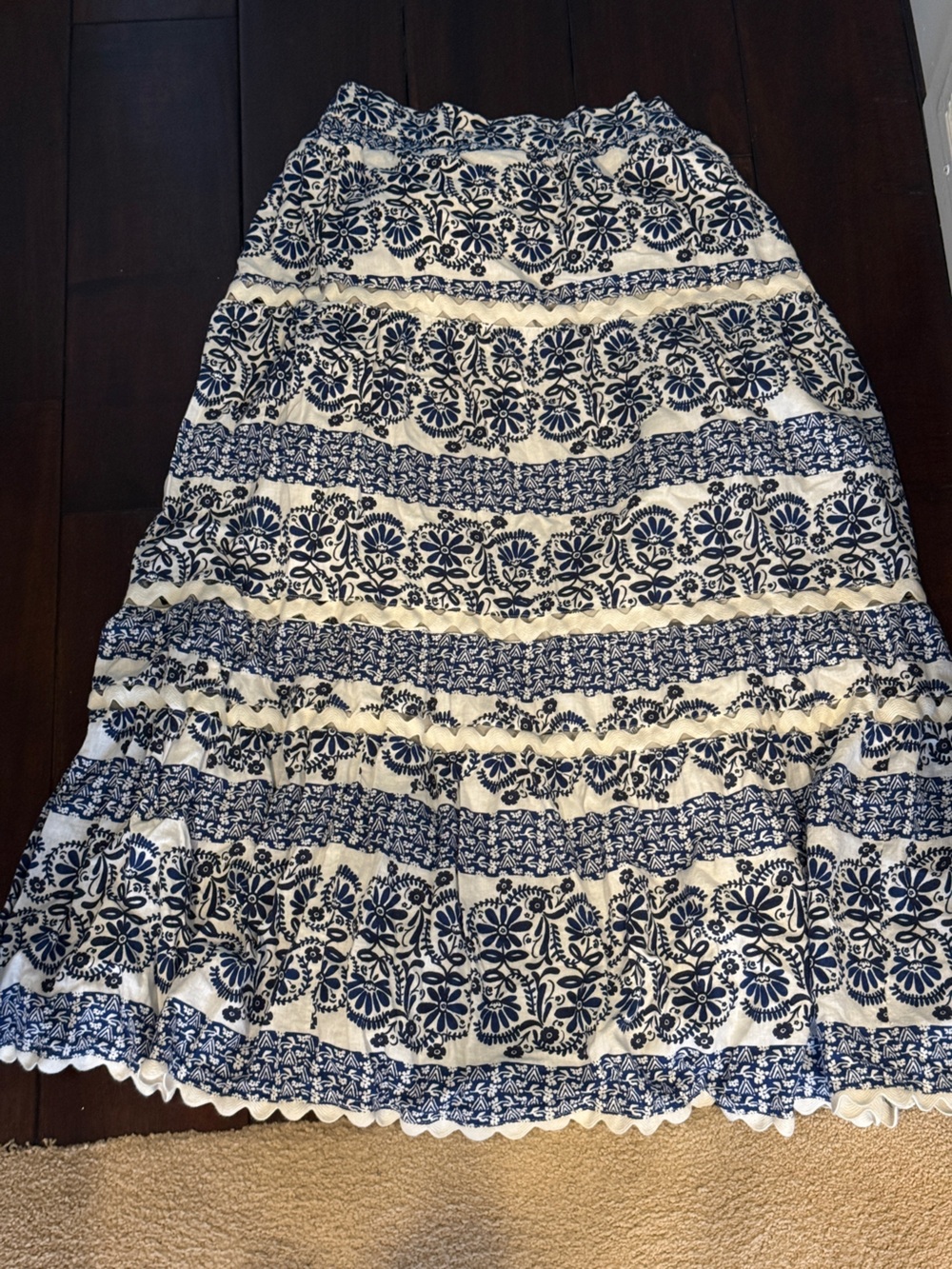 Caslon Navy and White Floral Tiered Maxi Skirt